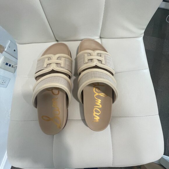 Sam Edelman Rowan Sandals • Neutral Beige Double Strap Flat Slides Women’s 7 - Picture 1 of 7